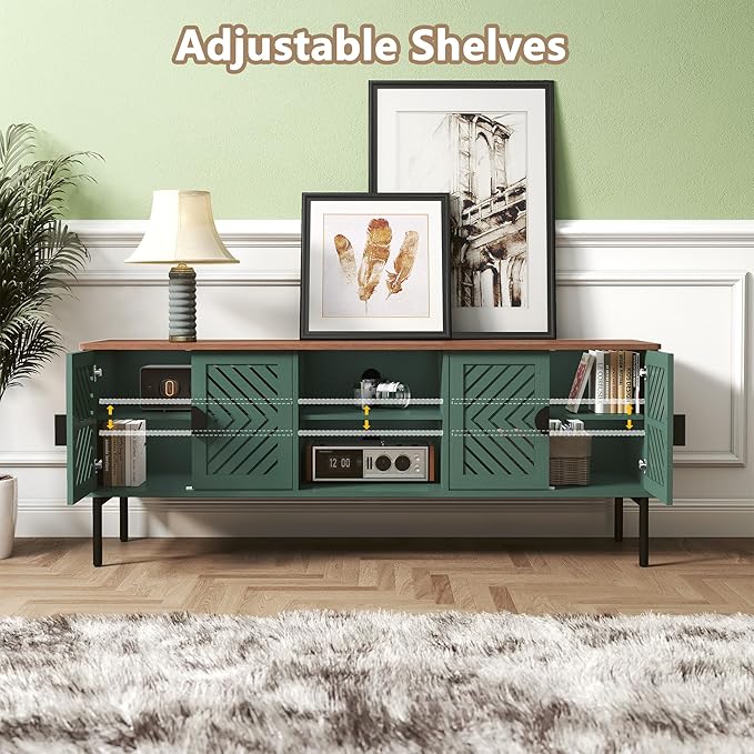 ARTPOWER 63" Modern TV Stands for Living Room, Long Entertainment Center with Storage, TV Console for 55 60 65 70 Inch TV, Bedroom TV Cabinet with Doors, Wood Media Console, Television Stand, Green