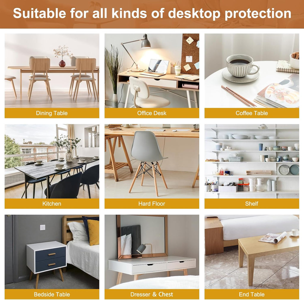 Clear Vinyl Tablecloth Protector, 24 x 36 Inch, 2mm Thick Clear Plastic Table Cloths, Rectangular Transparent Non-Slip Desk Pads Mats for Countertop, Kitchen Table