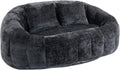 QQU Giant Bean Bag Chairs for Adult and Kids with 2 Pillows, 2-Seat Bean Bag Sofa with Armrest and Back, Chenille Loveseat Filling high -Density Foam, Large Lazy Sofa for Living Room, Bedroom,Black
