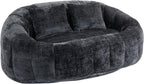 QQU Giant Bean Bag Chairs for Adult and Kids with 2 Pillows, 2-Seat Bean Bag Sofa with Armrest and Back, Chenille Loveseat Filling high -Density Foam, Large Lazy Sofa for Living Room, Bedroom,Black