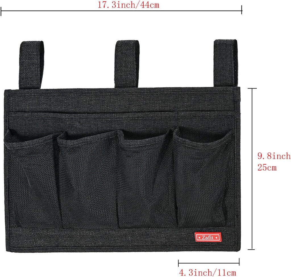 Linen Bedside Caddy, Bedside Storage Organizer for Hospital Beds, College Dorm Rooms or Baby Bed (6 Pockets-Black)