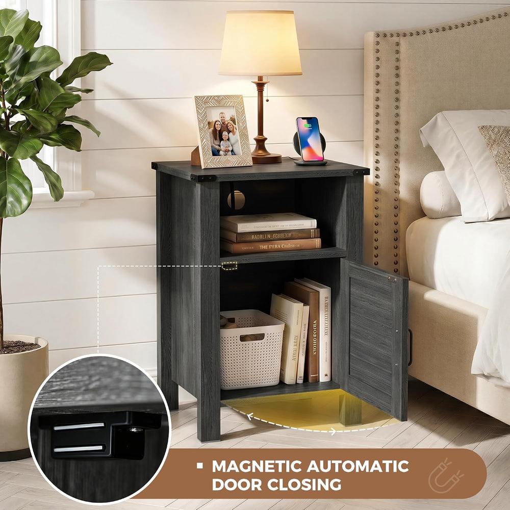 Miereirl Rattan Nightstand Set of 2 with Cabinet, Boho Farmhouse, Dark Gray |...