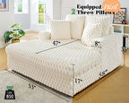 Jocisland 58 Inch Oversized Chaise Lounge, Plush Sofa Bed with Throw Pillows and Armrests, Upholstered Sleeper Chair- Comfy Chair Bed for Living Room, White