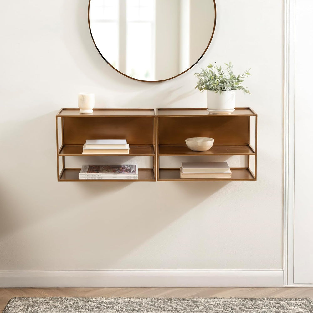 Kate and Laurel Nomi Modern Metal Floating Side Table with Storage, 18 x 10 x...