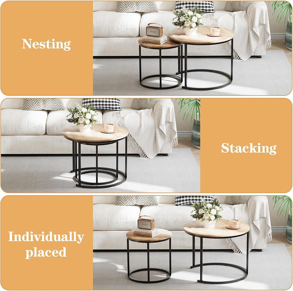Garden 4 you Nesting Coffee Table, 23.6" Round Coffee Table Set of 2, Wo...