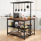 GarveeHome 47 in Kitchen Island with Power Outlet & Storage - Large Bakers Rack, Microwave Stand with 3-Tier Shelves & 5 Hooks for Pantry Organization