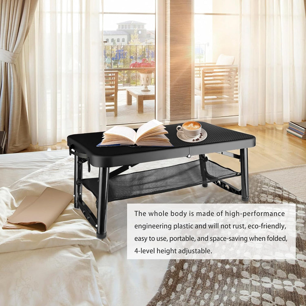 Folding Table and Stool, Small, Black, 4 Foot Outdoor Portable Table, Adjusta...