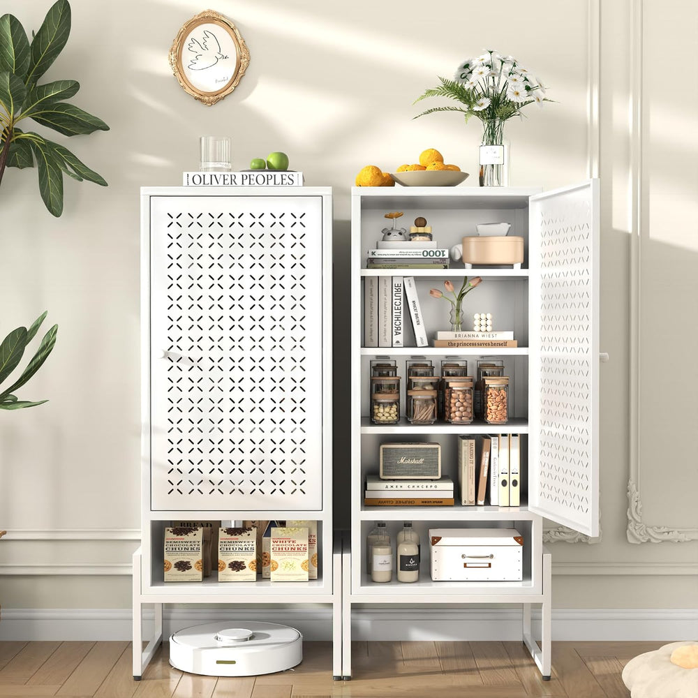LEYNOT Small Bathroom Storage Cabinet,Metal Pantry Cabinet with Door and Adju...