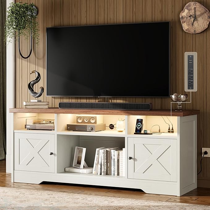 Casaottima TV Stand for 65 Inch TV, Farmhouse Entertainment Center with Power...