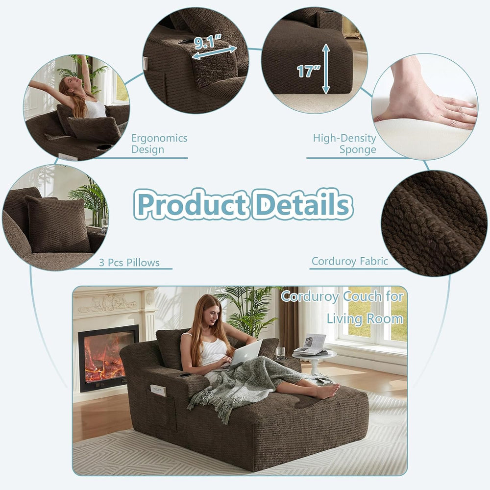 49.2"Oversized Chaise Lounge Chair Indoor,Faux Fur Reading Chair with Cu...