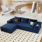 96" Modular Sectional Couch, Boneless L Shaped Cloud Sofa with Chaise Lounge, Corduroy Upholstered Couches Memory Foam Deep Seat, No Assembly Required, Ideal for Living Room(Blue, Left Facing)