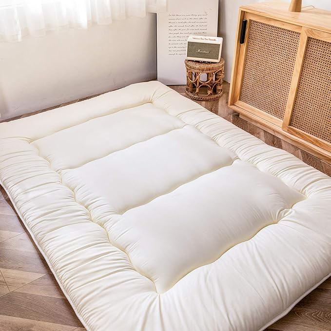 MAXYOYO Japanese Floor Mattress Futon Mattress, 4" Thicken Tatami Mat Sleeping Pad Foldable Roll Up Mat Boys Girls Dormitory Pad Kids Floor Lounger Pillow Bed, Charcoal Grey, Queen Size