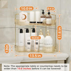 YCIA&DONE Corner Bathroom Counter Organizer, Makeup Organizer for Vanity, Skincare Cosmetic Perfume Tray, Corner Countertop Shelf Rack Storage for Bathroom Kitchen 2 Tiers (Amber Gold)