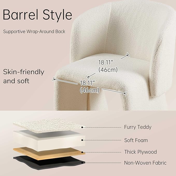 NORDICANA Barrel Dining Room Chair with Arms, Faux Fur Accent Chair for Kitch...