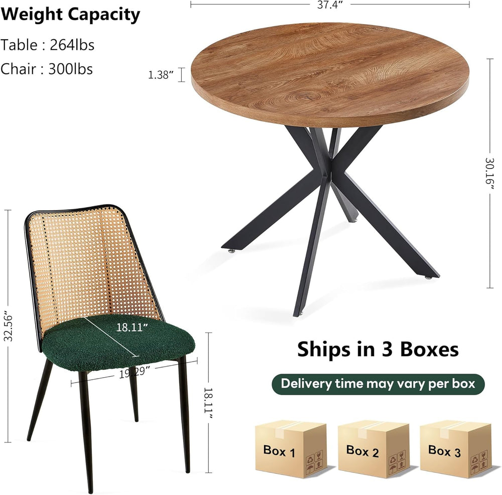 NORDICANA Dining Table Set for 4, Wooden Round Table and Wicker Chairs, 5-Pie...