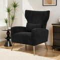 Luxanimarion Velvet Accent Chair Wingback for Living Room, High Back Arm Chair with Golden Legs Lumbar Pillow, Upholstered Single Sofa Bedroom Black