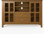 SIMPLIHOME Artisan TV Stand - 53 inch Wide Solid Wood Tall Media Console in Honey Brown, Contemporary Entertainment Center for Living Room for TVs up to 60 Inches with Drawers and Cable Management