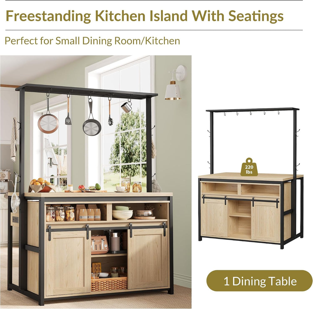 42'' Kitchen Island with Charging Station - Sliding Barn Door & 3...