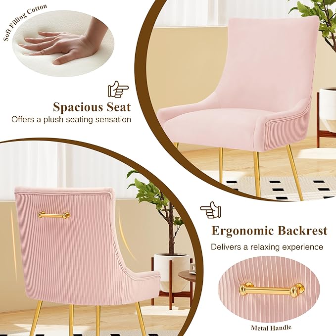 Velvet Dining Chairs Set of 2, Modern Upholstered Kitchen Chair with Pull Han...