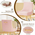 Velvet Dining Chairs Set of 4, Modern Upholstered Kitchen Chair with Pull Handle & Pleated Back, Mid Century Accent Chair with Gold Metal Legs for Vanity,Dining,Kitchen,Living Room, Pink