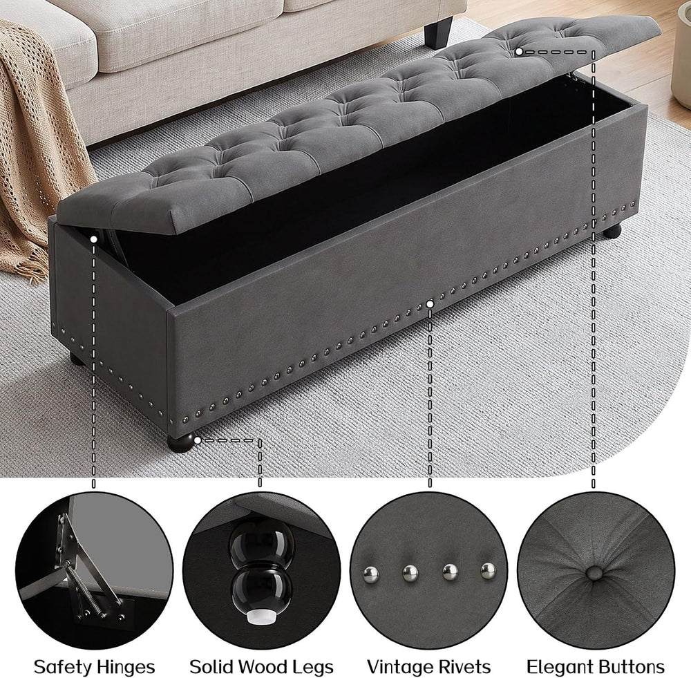 51" Storage Ottoman Bench with Wooden Legs and Soft-Close, Grey | Large ...