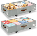 2 Pack Under Bed Storage with Wheels – 30.5×17×5.5 Inch, Underbed Storage with Sturdy Sidewalls/Bottom, Clear Cover, Label and PU Handle, Rolling Under Bed Drawers for Clothes, Shoes, Toys, Blankets
