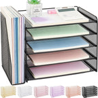 OPNICE 5-Tier Paper Organizer with Magazine Holder, Desk Organizers and Accessories, Office Desk Accessories & Workspace Organizers, Desktop File Organizer for Office Supplies Storage, Black