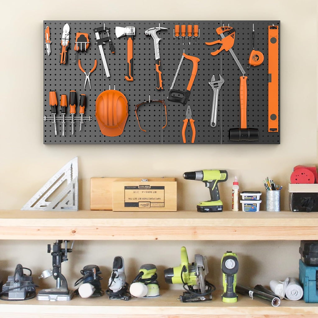 Pegboard Smith Metal Pegboard Panels 12" x 24", 4 Pack Black Wall Mounted Tool Organizer Boards, Heavy Duty Tool Storage Peg Board for Garage, Workbench, Office, Fits 1/4" Peg Hooks