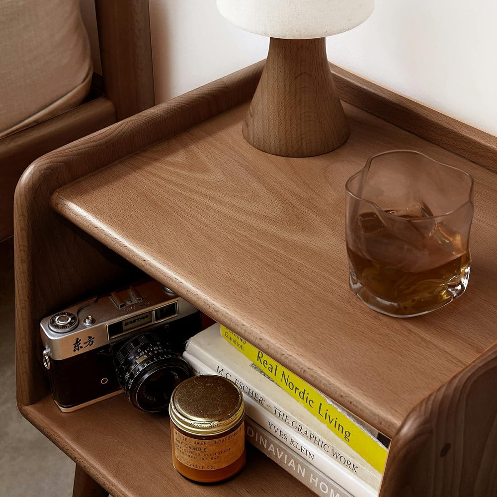 Solid Beech Wood End Tabld Nightstand Bedside Table Modern Night Stand Minima...