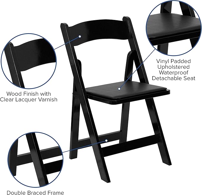 Flash Furniture HERCULES Series Black Wood Folding Chair with Vinyl Padded Seat