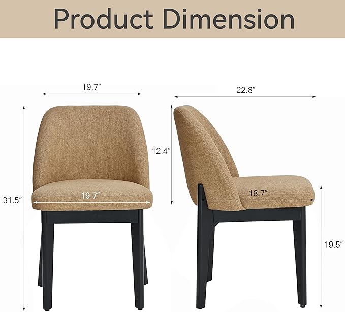 VKNOW Wooden Dining Chairs Set of 6, Upholstered Dining Room Chairs with Rubberwood Legs and Padded Seats, Kitchen Chairs for Restaurant Kitchen Living Room, Ochre Yellow