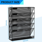 Wall File Organizer Holder Mesh Hanging Paper Document Holder,Vertical 6 Pocket Tier for Office Home, Black