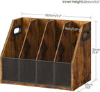 Wooden Desktop File Organizer with Removable Dividers, Mesh Front Panel for Paper, Mail, Magazine, Home Office Desk Storage, Easy Assembly, Rustic Brown MWJ06FG