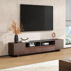 78.8 Inch TV Stand with Storage Cabinets for Living Room, TVs Media Console Entertainment Center with Drawers, Wood Fluted Television Stands with Open Shelves for Bedroom, Dark Brown Walnut