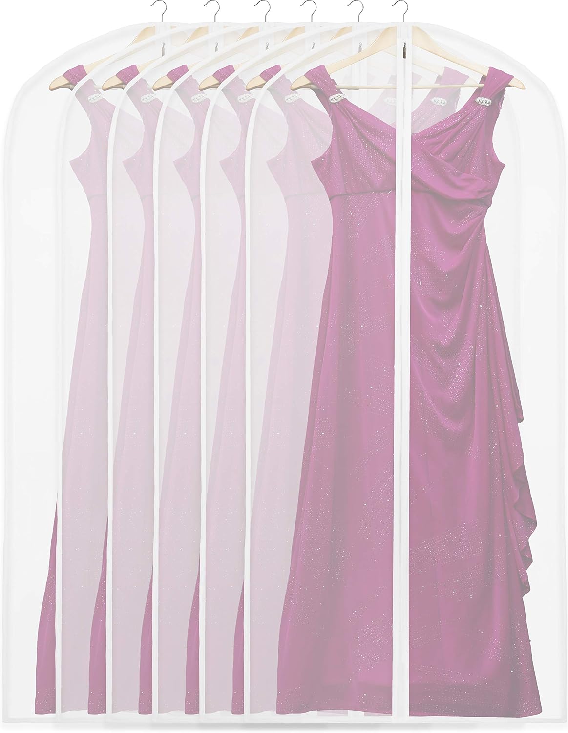 Simple Houseware 60-Inch Clear Garment Bags with Zipper, 6 Pack | for Suits, Dresses, Costumes, Uniforms