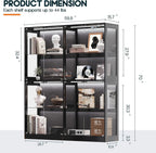 AMERLIFE RGB Display Cabinet with Adjustable Glass Shelves, 4-Tier Storage Case with LED Lights & Press-to-Open Doors, Modern Display Shelf for Collectibles, Black 70" H×60" L×16" D
