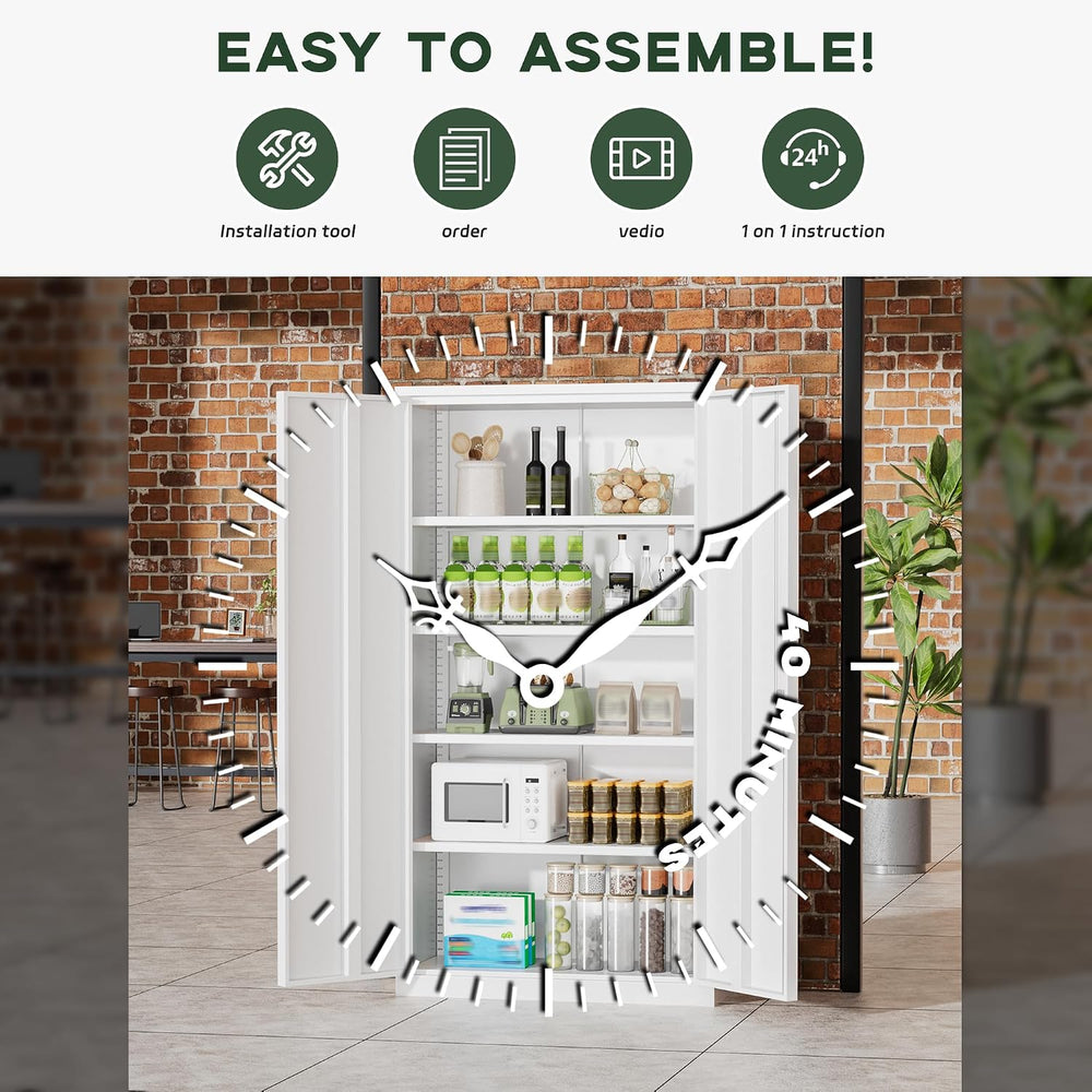 Greenvelly Metal Lockable Storage Cabinet, 72” Tall Storage Cabinet with 2 Do...