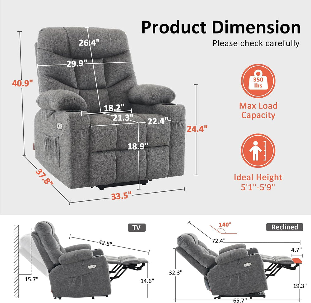 MCombo Power Lift Recliner for Elderly, Fabric 7287 (Dark Gray, Medium)