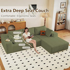 96" Modular Sectional Couch, Boneless L Shaped Cloud Sofa with Chaise Lounge, Corduroy Upholstered Couches Memory Foam Deep Seat, No Assembly Required, Ideal for Living Room(Green, Right Facing)