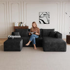 25.6" Corduroy Ottoman Foot Rest,Plush Memory Foam Couch Ottomans,Boneless Compressed Sofa in a Box for Living Room No Assembly Require,Black
