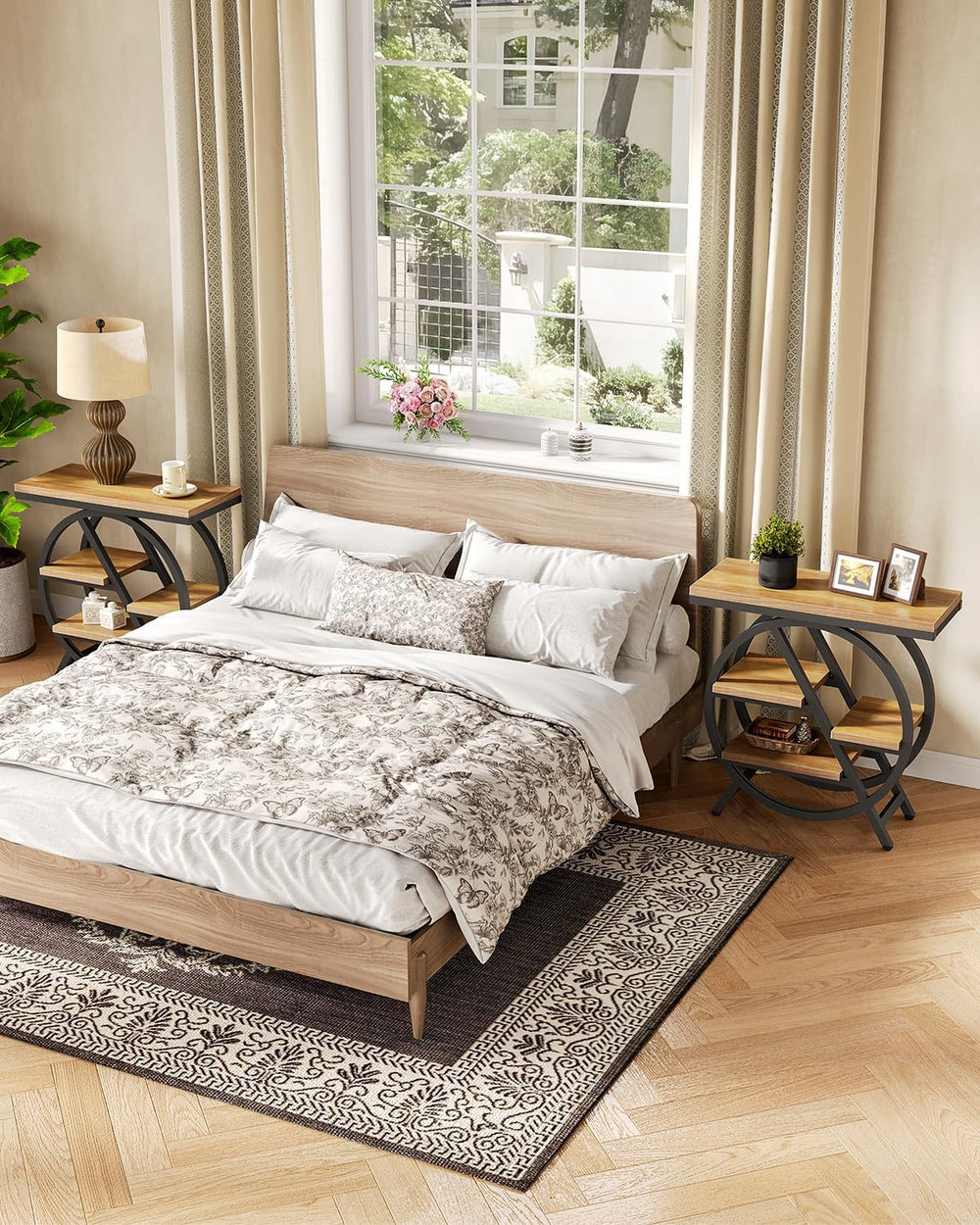 End Table, Narrow Side Table with 4-Tier Large Storage Space, Modern Bedside ...