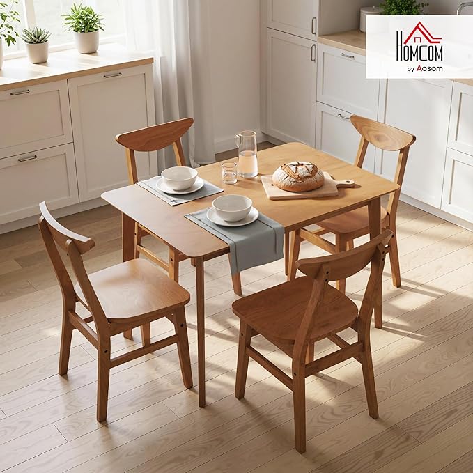 HOMCOM 5-Piece Solid Wood Dining Table Set for 4, Modern Farmhouse Kitchen Table and Chairs for Small Space, Dining Room, Breakfast Nook, Walnut