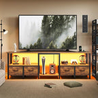 TV Stand for 80/75 Inch TV, LED Entertainment Center with 4 Fabric Drawers and Power Outlets, Modern Industrial TV Media Console for Living Room, Bedroom Storage Cabinet - 71'' Rustic Brown