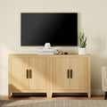 WAMPAT Farmhouse TV Stand for TVs up to 65 Inch, Rustic Wood Entertainment Center & Media Console with 4 Storage Doors, Accent Cabinet for Living Room, Hallway, Rustic Oak