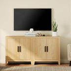 WAMPAT Farmhouse TV Stand for TVs up to 65 Inch, Rustic Wood Entertainment Center & Media Console with 4 Storage Doors, Accent Cabinet for Living Room, Hallway, Rustic Oak