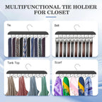 Tie Rack Hanger for Closet 20 Foldable Hooks, 1 Pack Wooden Non Slip Large Capacity Space Saving Tie and Belt Organizer with 360° Rotating Hooks for Tank Tops Bras Scarves Hat