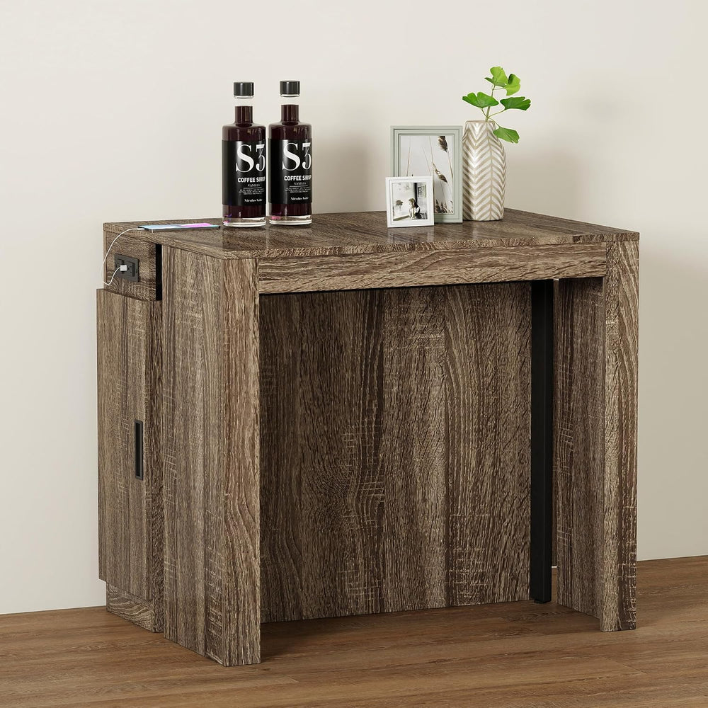 Extendable Dining Table with Built-in Power Outlet, 118” Expandable Dining Ta...