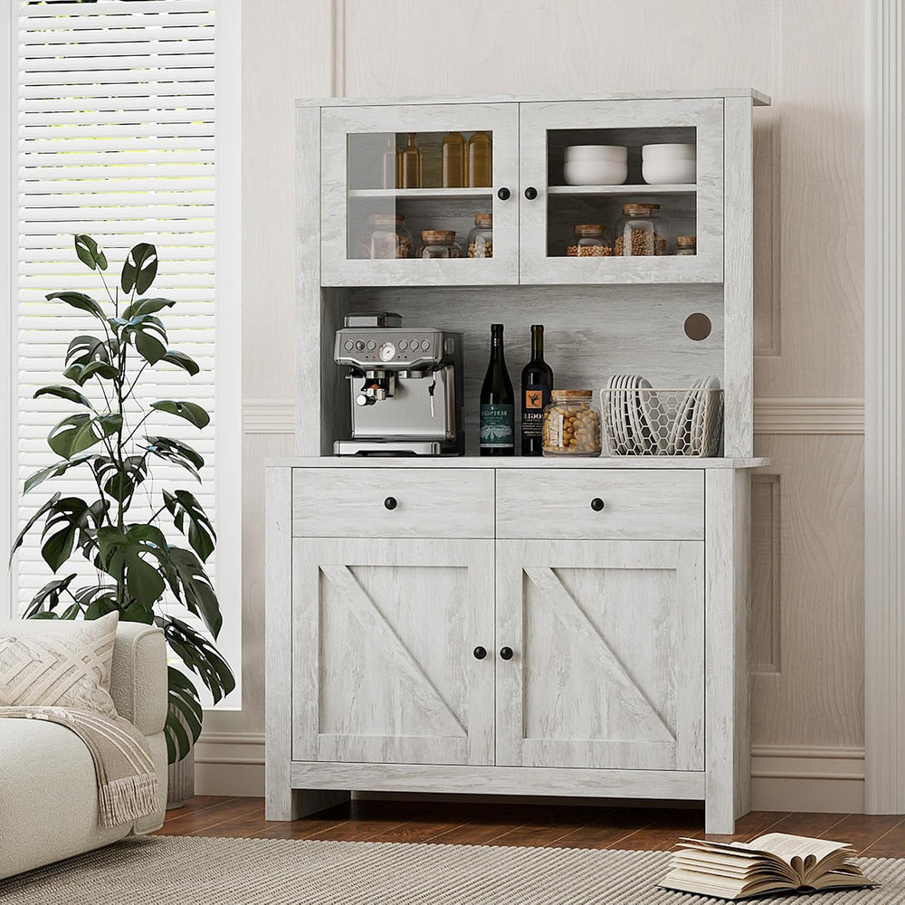 TrailBlaze Freestanding Pantry Cabinet with Microwave Stand - Coffee Bar &amp...