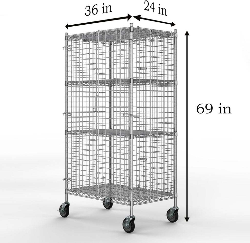 24" W x 36" L x 69" H Heavy Duty Utility Commercial Grade Metal Storage NSF Unit | Chrome Mobile Security Wire Cage Kit