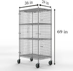 24" W x 36" L x 69" H Heavy Duty Utility Commercial Grade Metal Storage NSF Unit | Chrome Mobile Security Wire Cage Kit